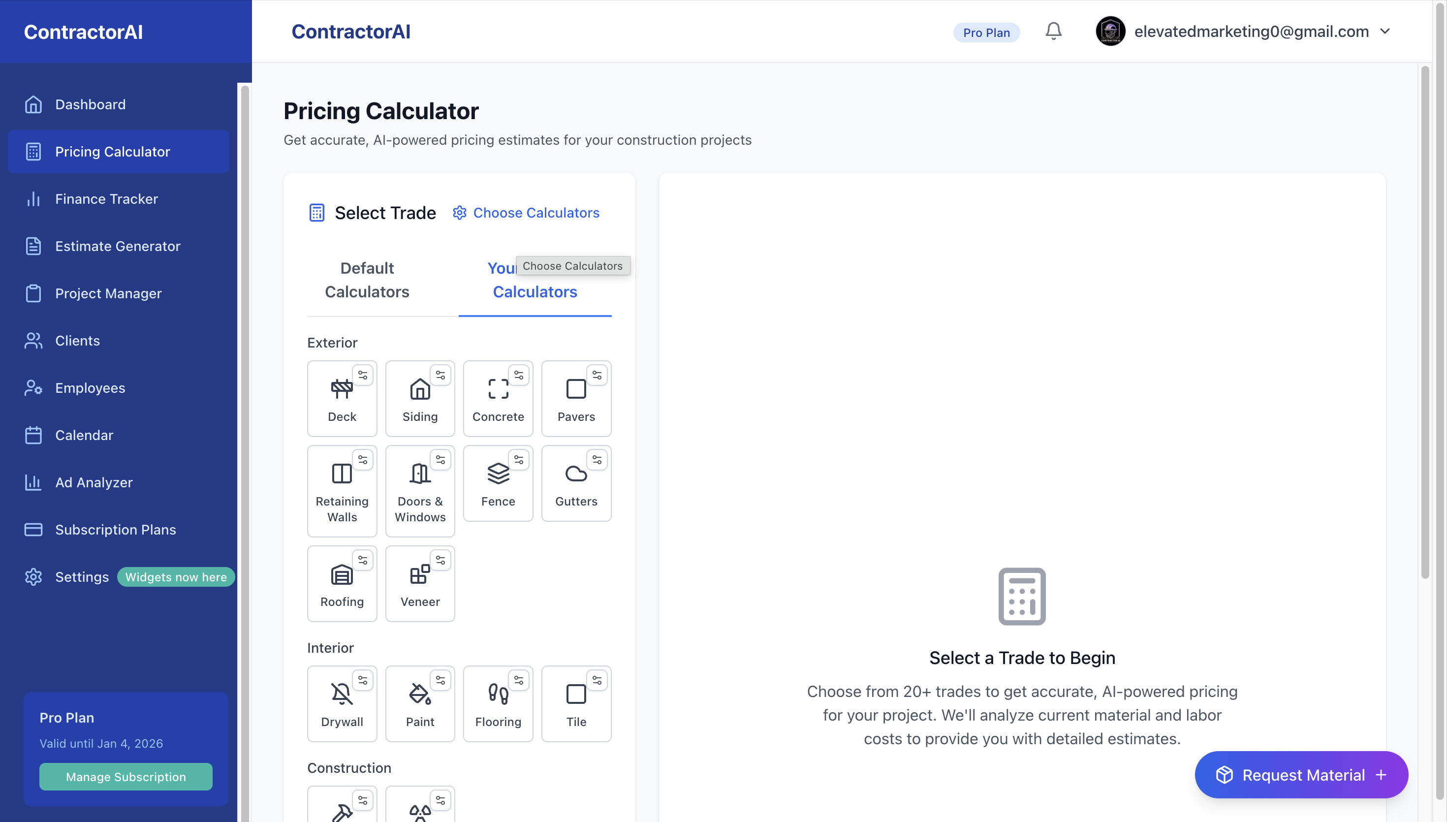 Custom calculator builder with drag-and-drop pricing configuration for contractors
