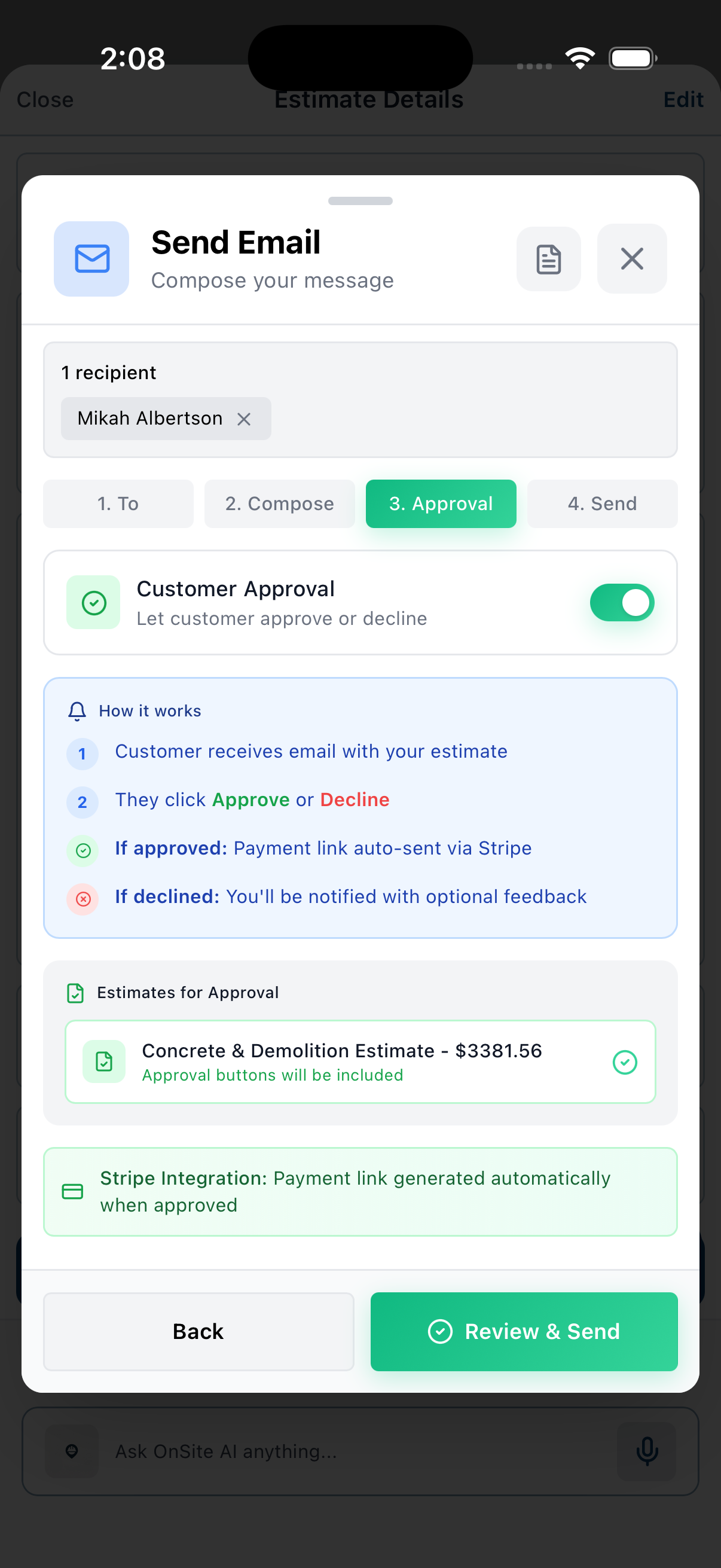 Customer estimate approval flow