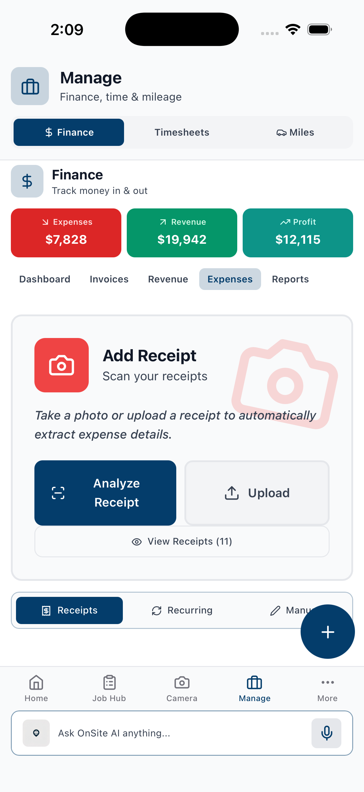 Finance tracking and receipt scanning