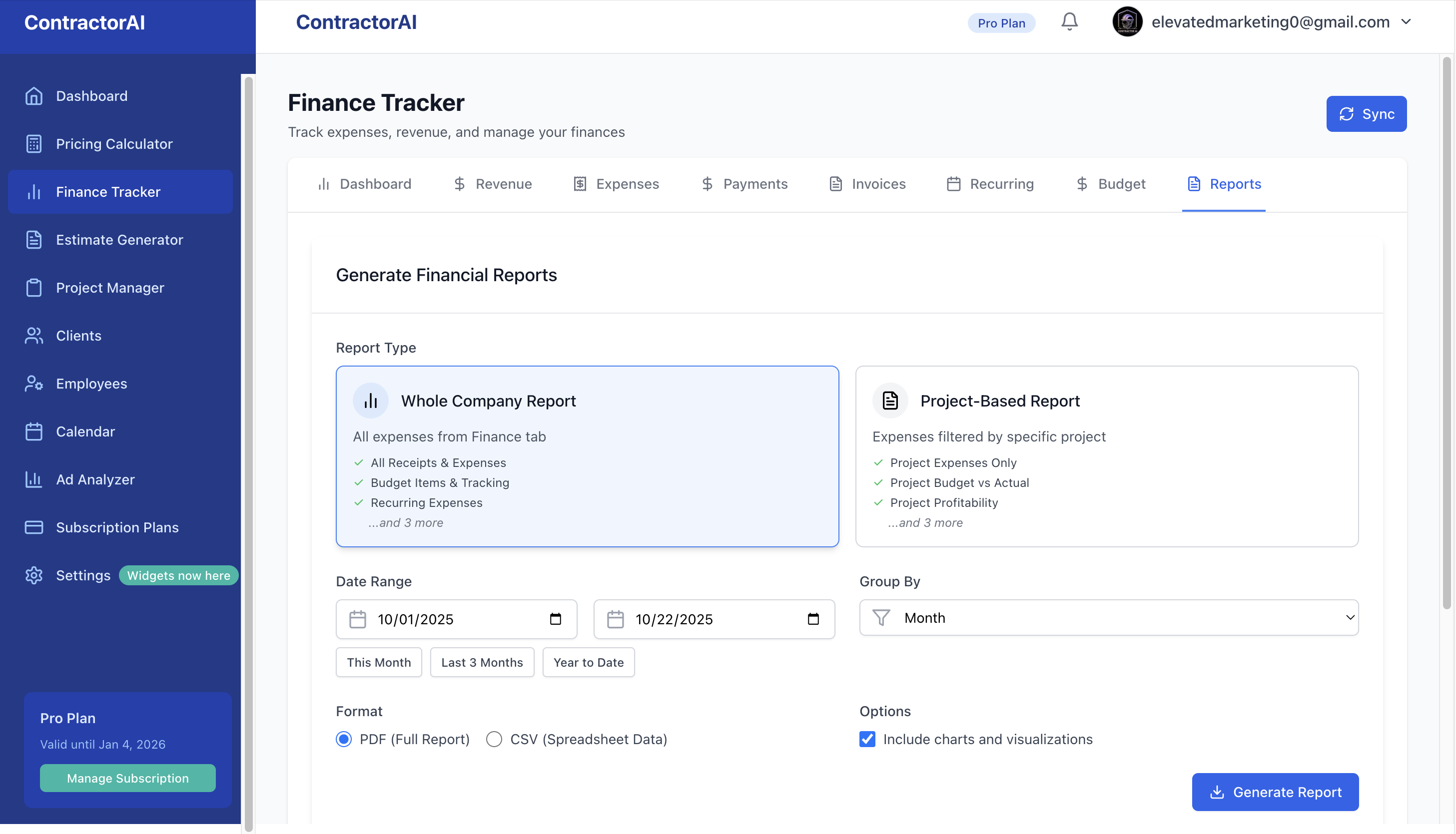 Automated financial reporting dashboard with profit/loss statements and revenue analysis