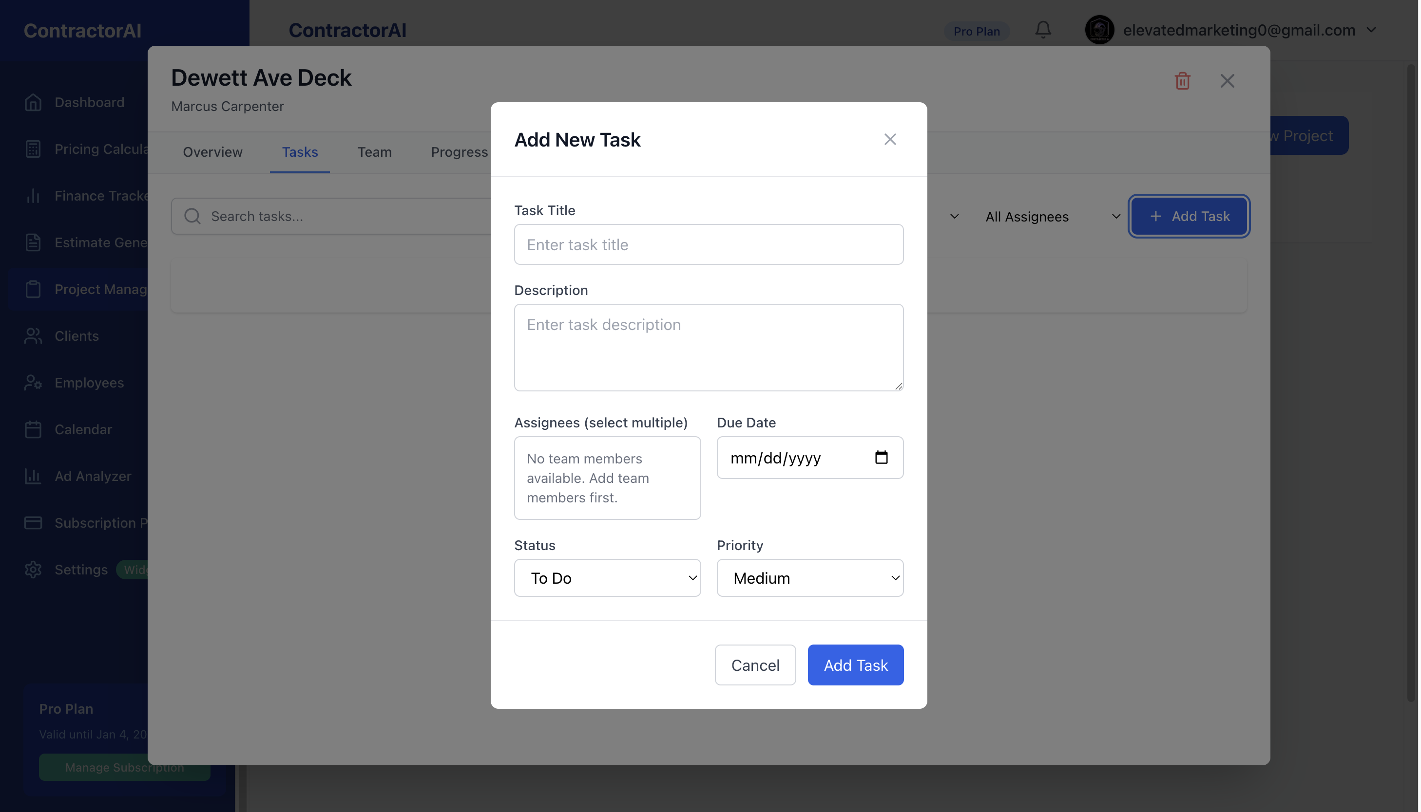 Task management system with deadlines, assignments, and progress tracking for projects