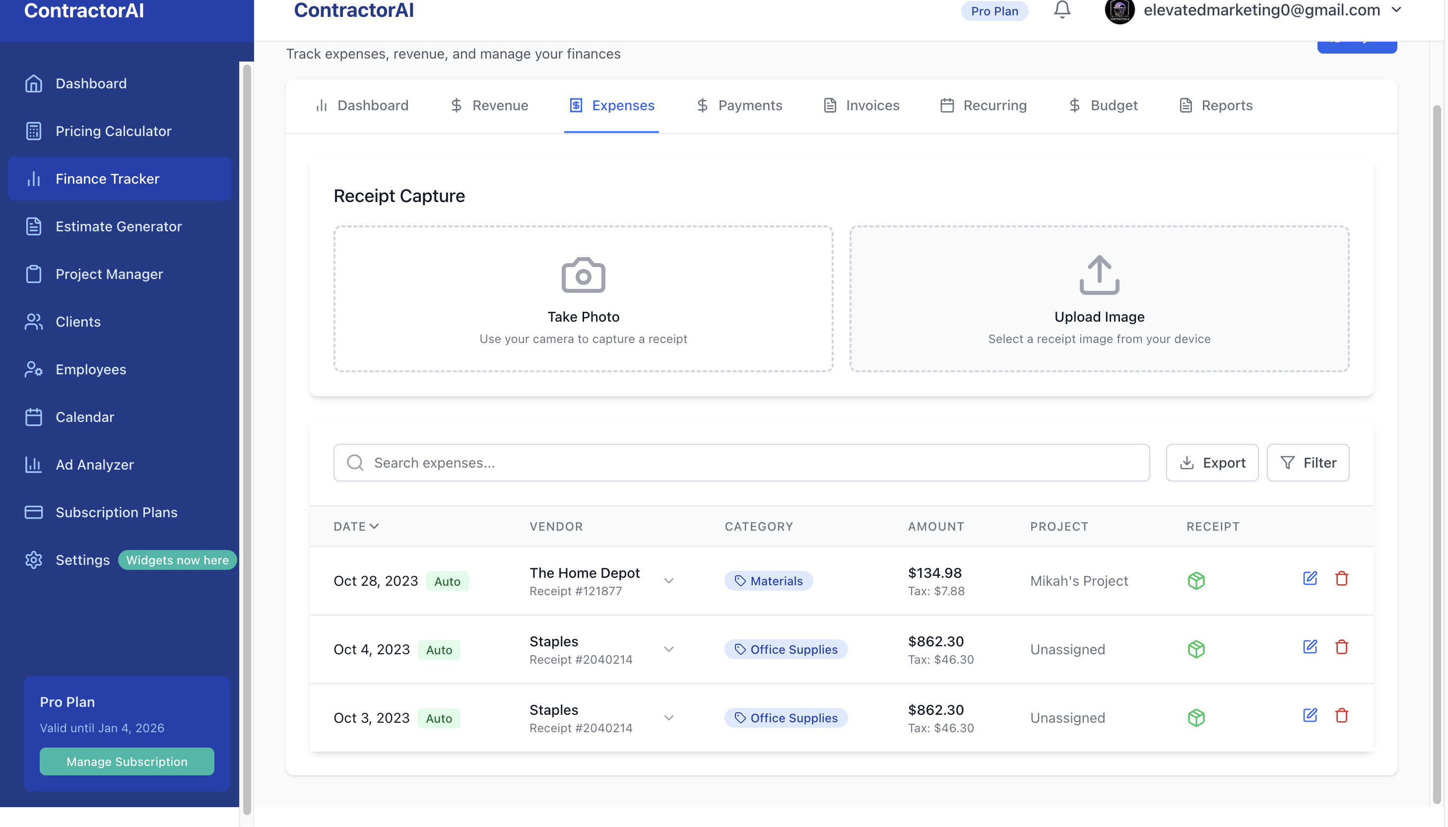 Receipt management system with expense tracking and categorization features