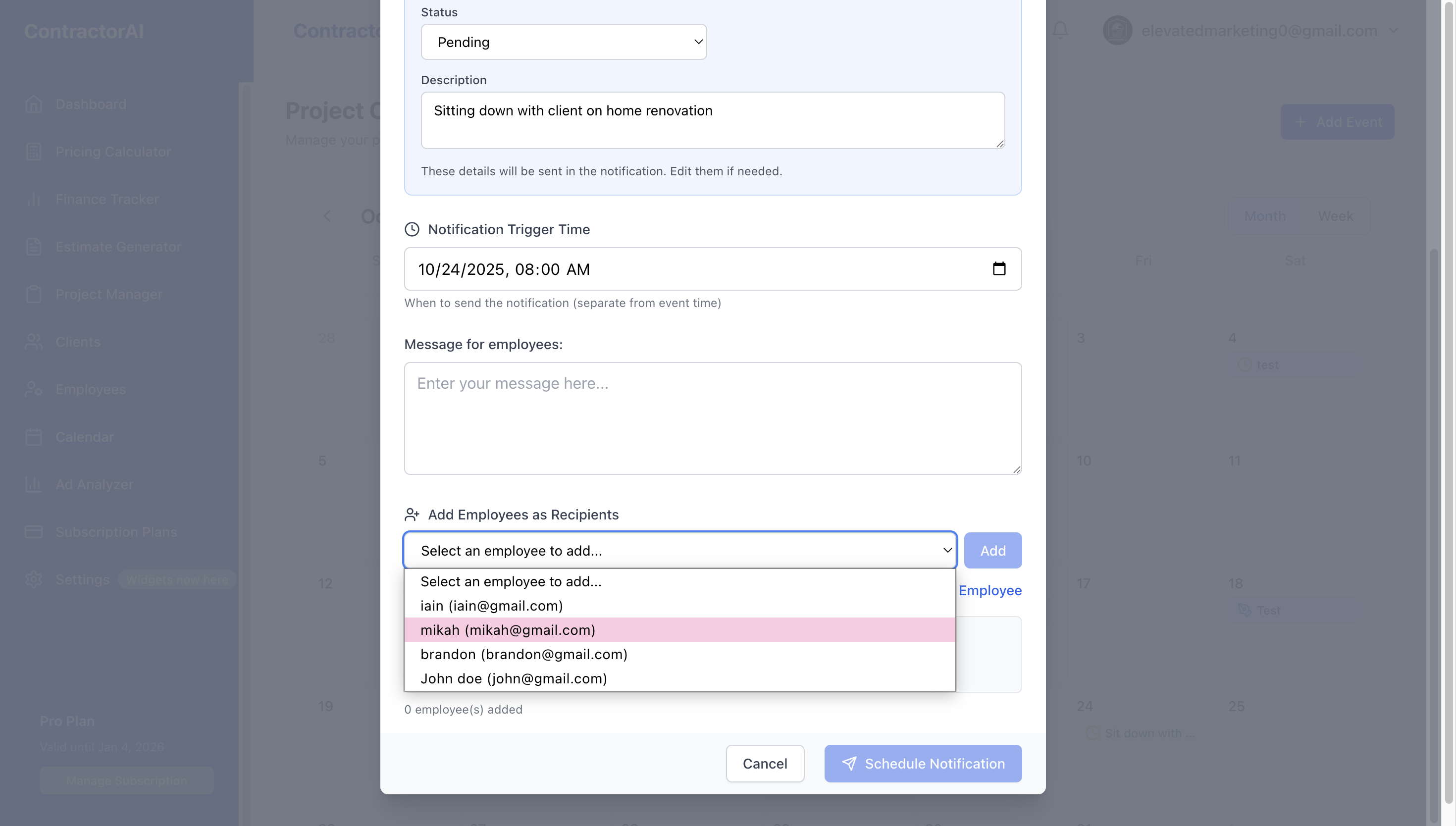 Team notification system showing real-time updates and employee coordination features