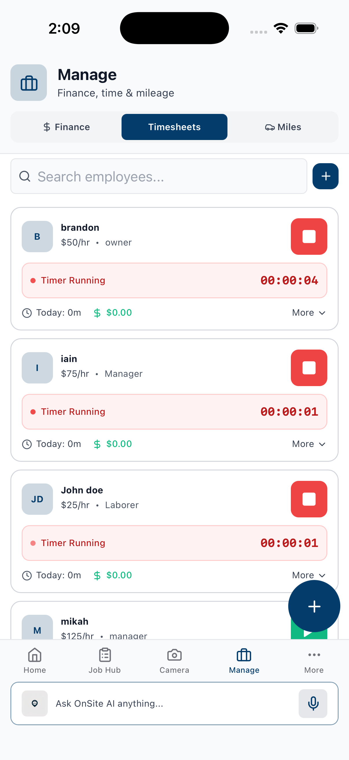 Employee timesheet tracking